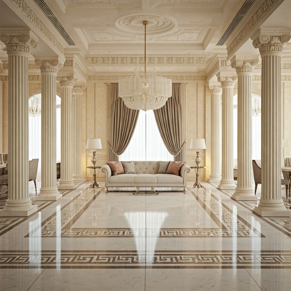 Elegant Greek Living Room in Digital Art Style