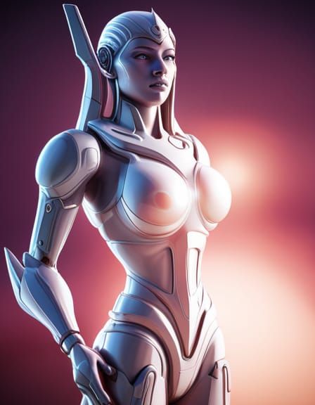 Silver Mecha Goddess in Cosmic Stardust, 8K Render