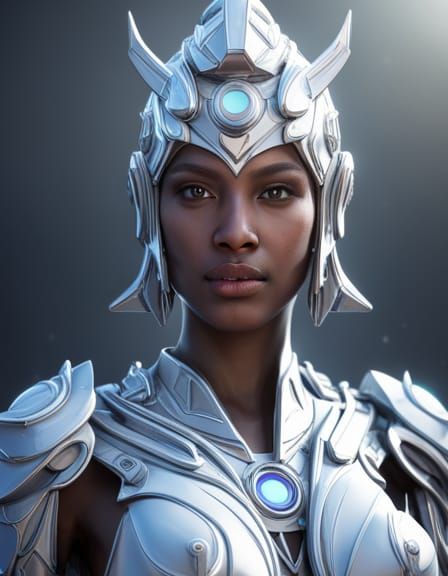 Majestic Silver Mecha Goddess in Cosmic Stardust