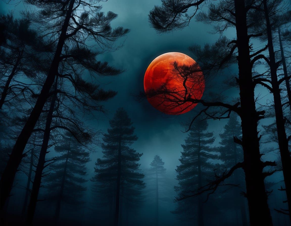 Blood Moon Over Misty Forest: A Gothic Fantasy