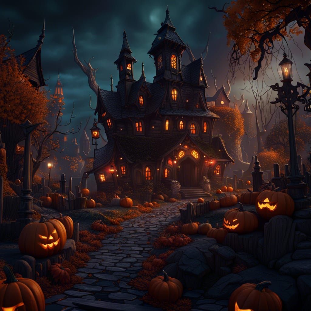 Detailed Halloween Town Matte Painting