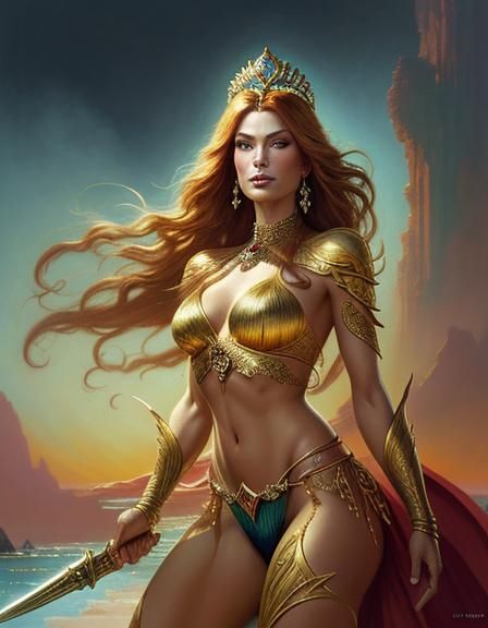 Fantasy Princess in Gold Bikini, Detailed Art