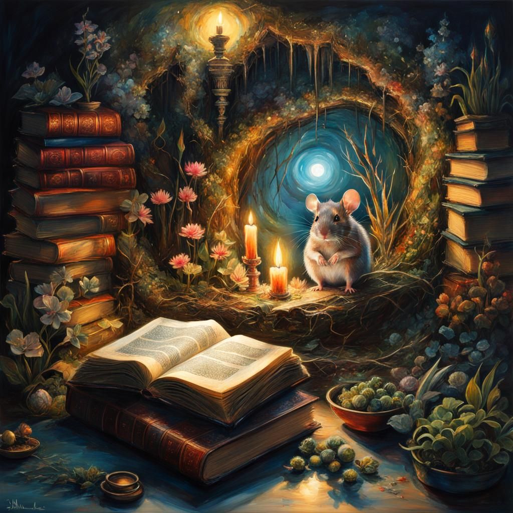 Mouse Hole Book Nook in Oil Painting Style