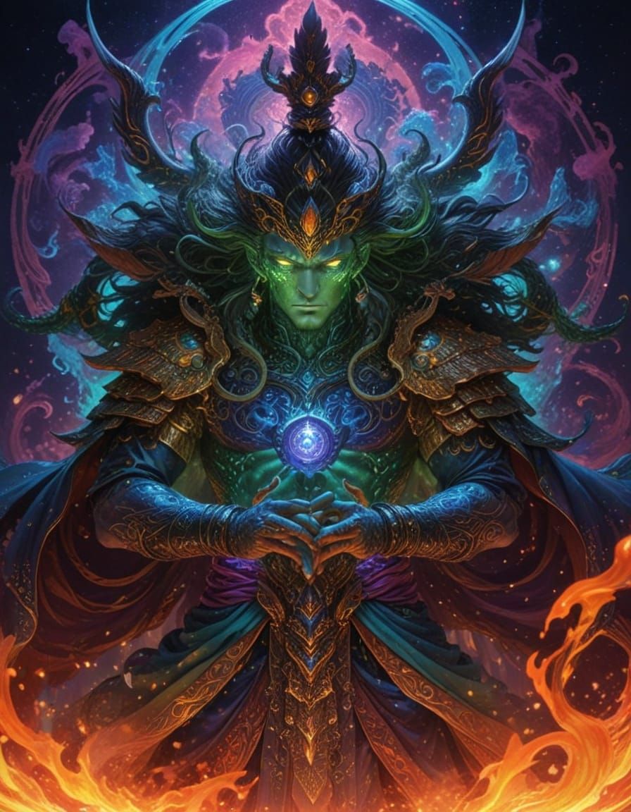 Ethereal Fantasy Male Hybrid in Golden Tribal Attire