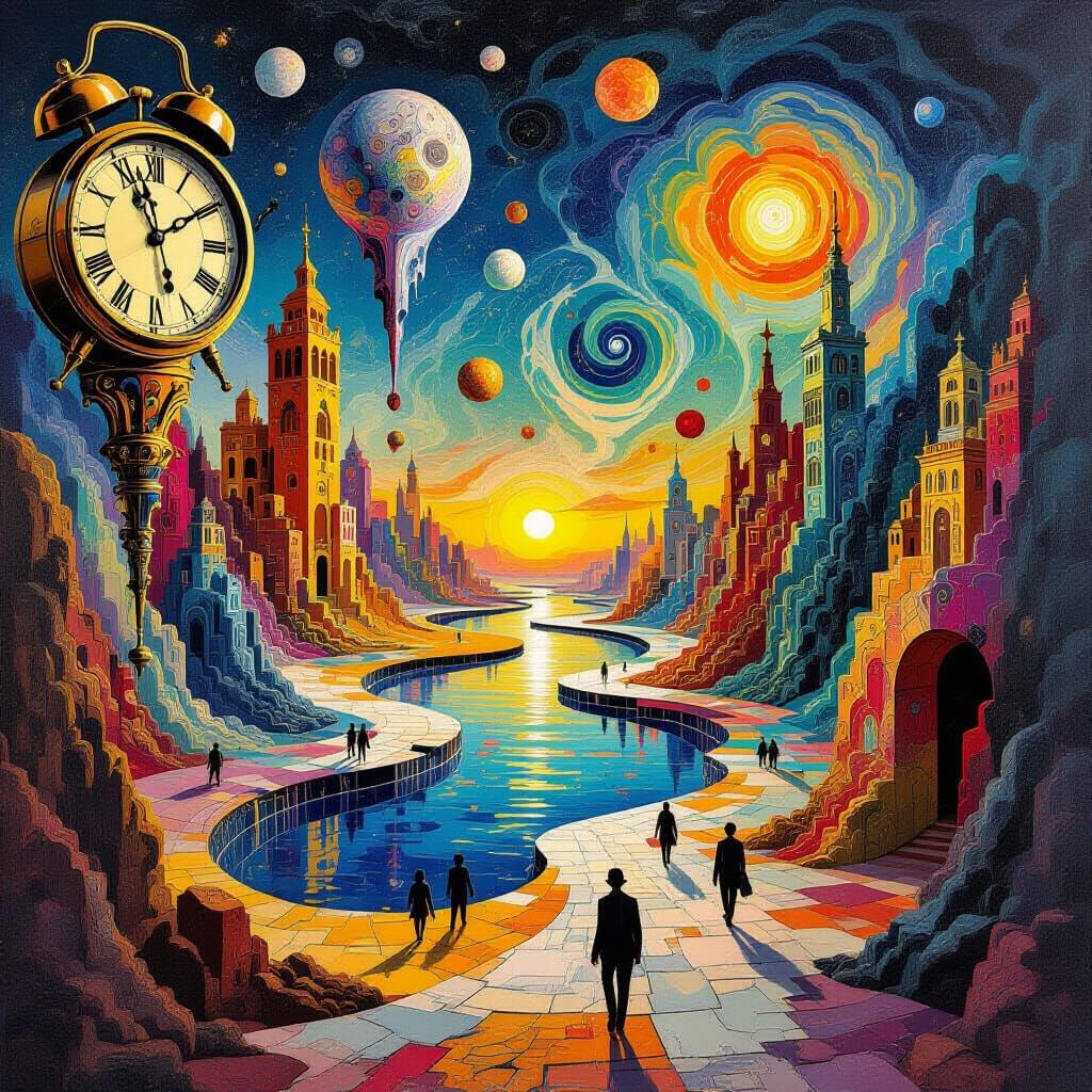 Cosmic Surreal Dreamscape with Melting Clocks and Alien Land...