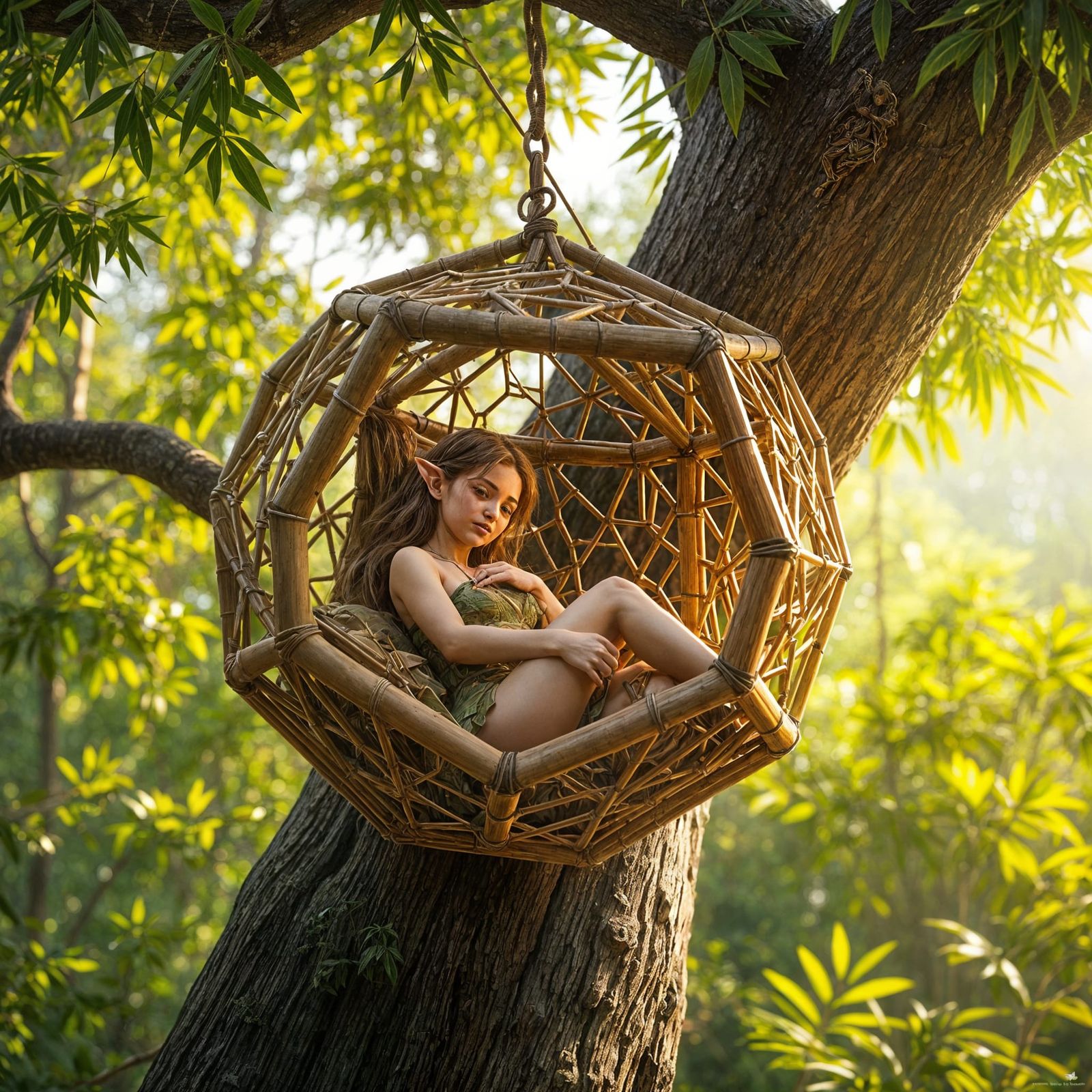 Elf Retreat: Intricate Bamboo Octahedron in Forest
