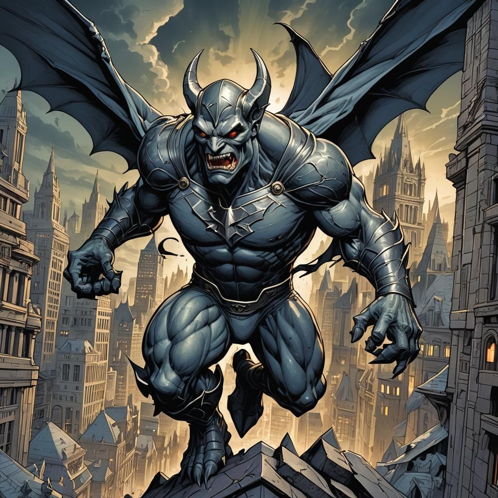 Gargoyle-Inspired Superhero in Comic Book Style