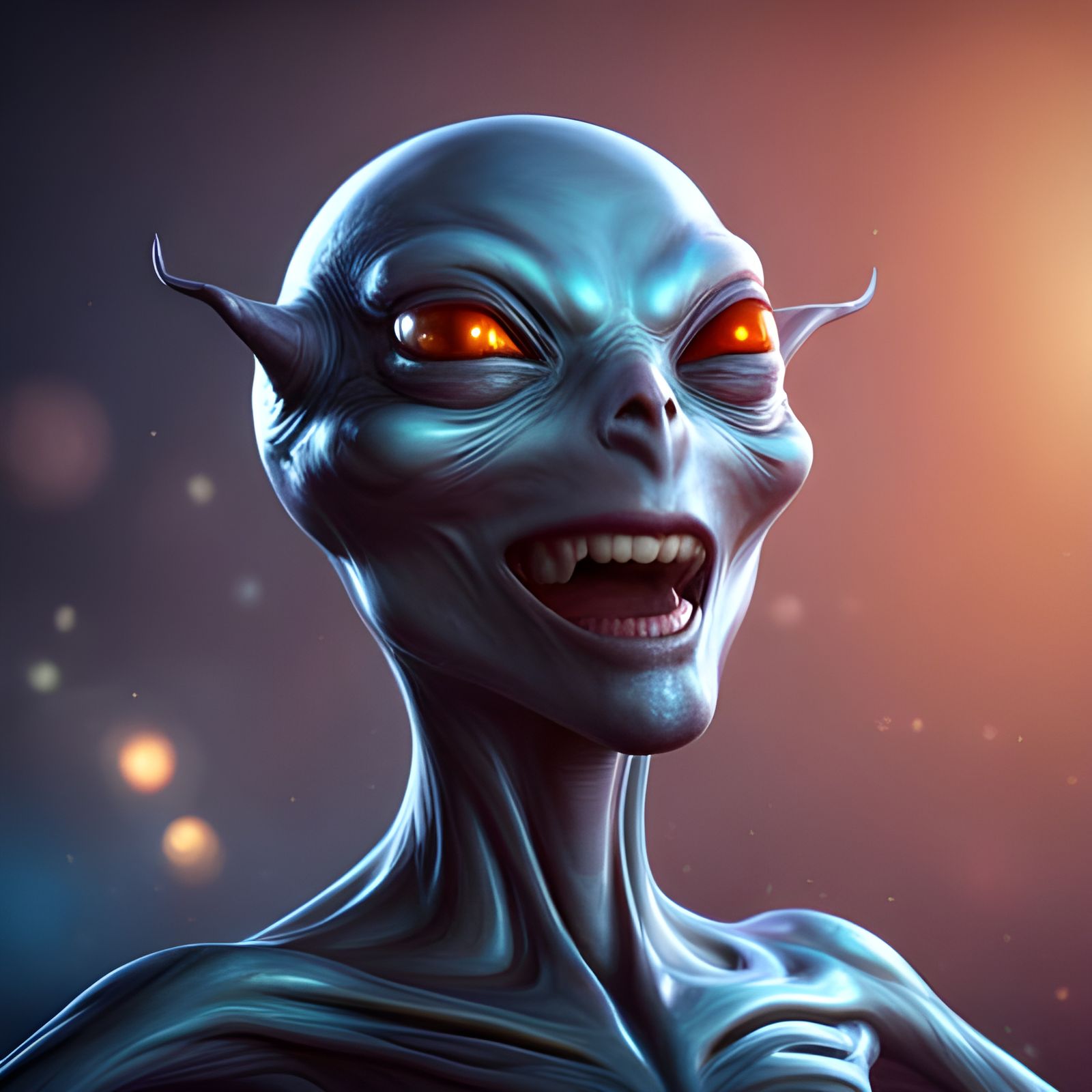 Happy Alien Creature in Holographic Style