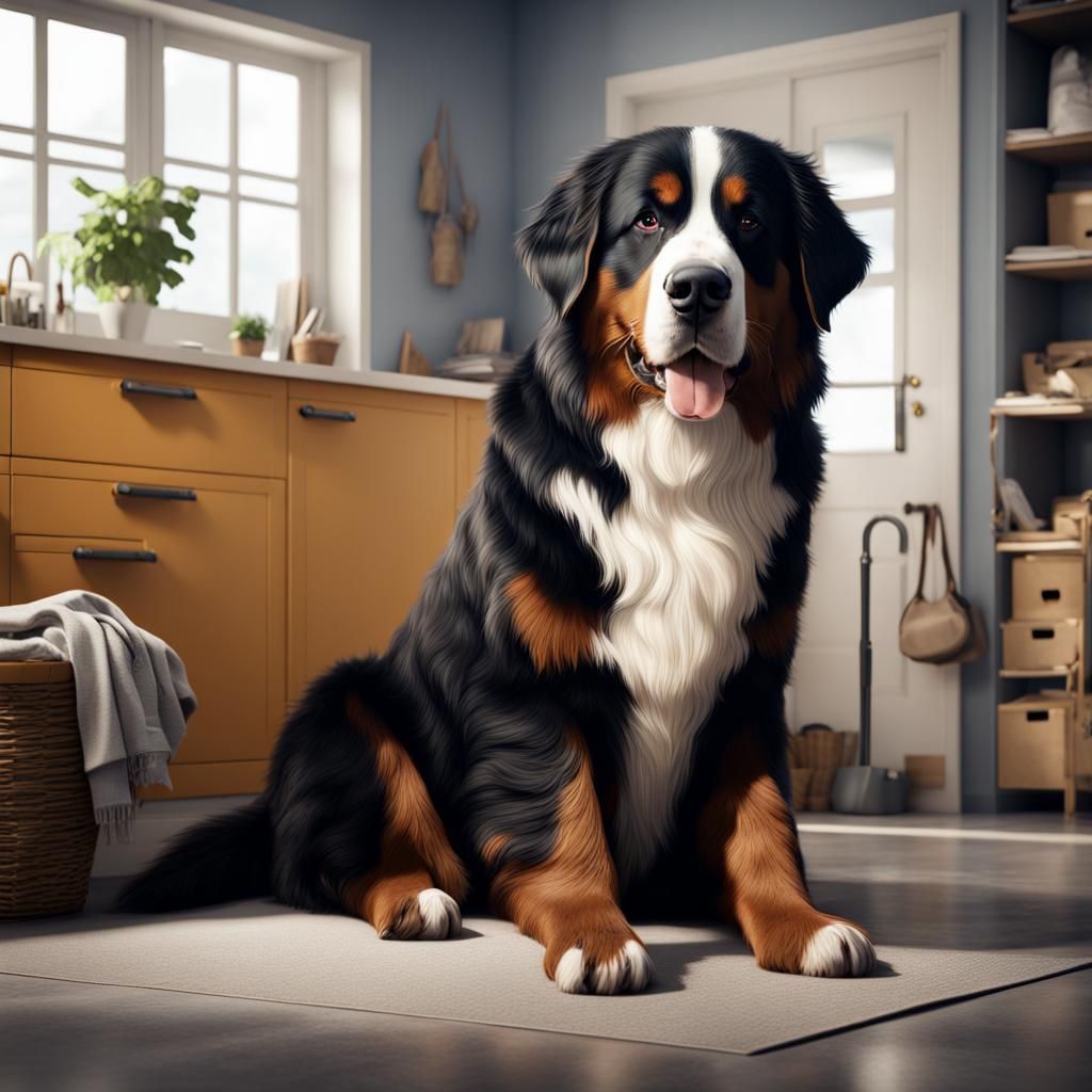 Bernese Mountain Dog Visits IKEA: Digital Art
