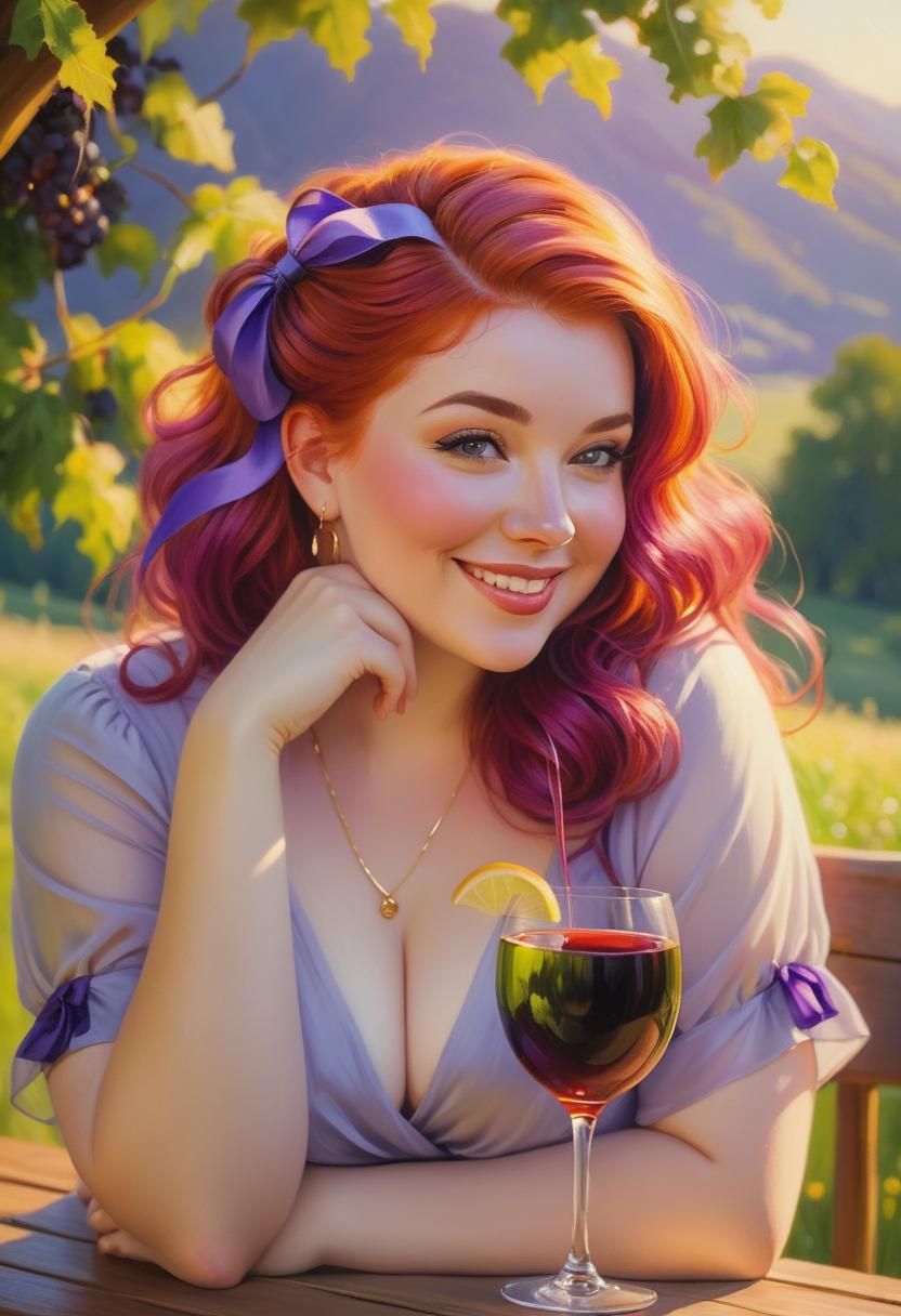 Girl with Wine: Whimsical Oil Painting in Summer