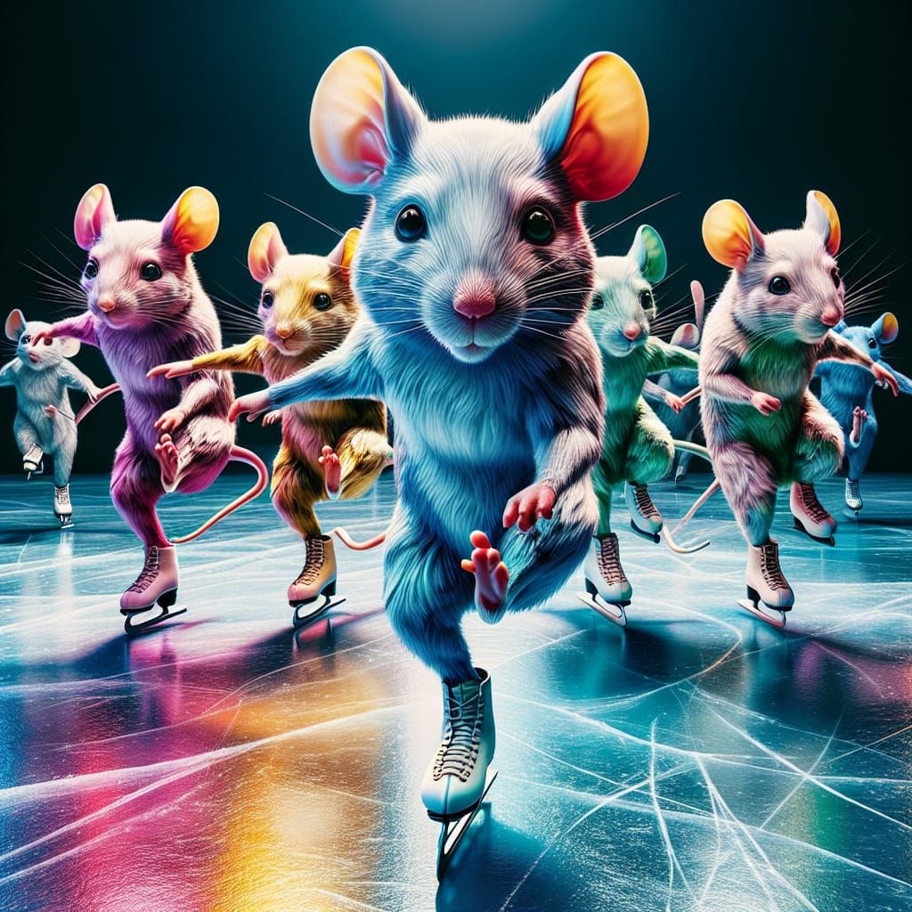 Anthropomorphic Mice Ice Skating in 8K Photorealism
