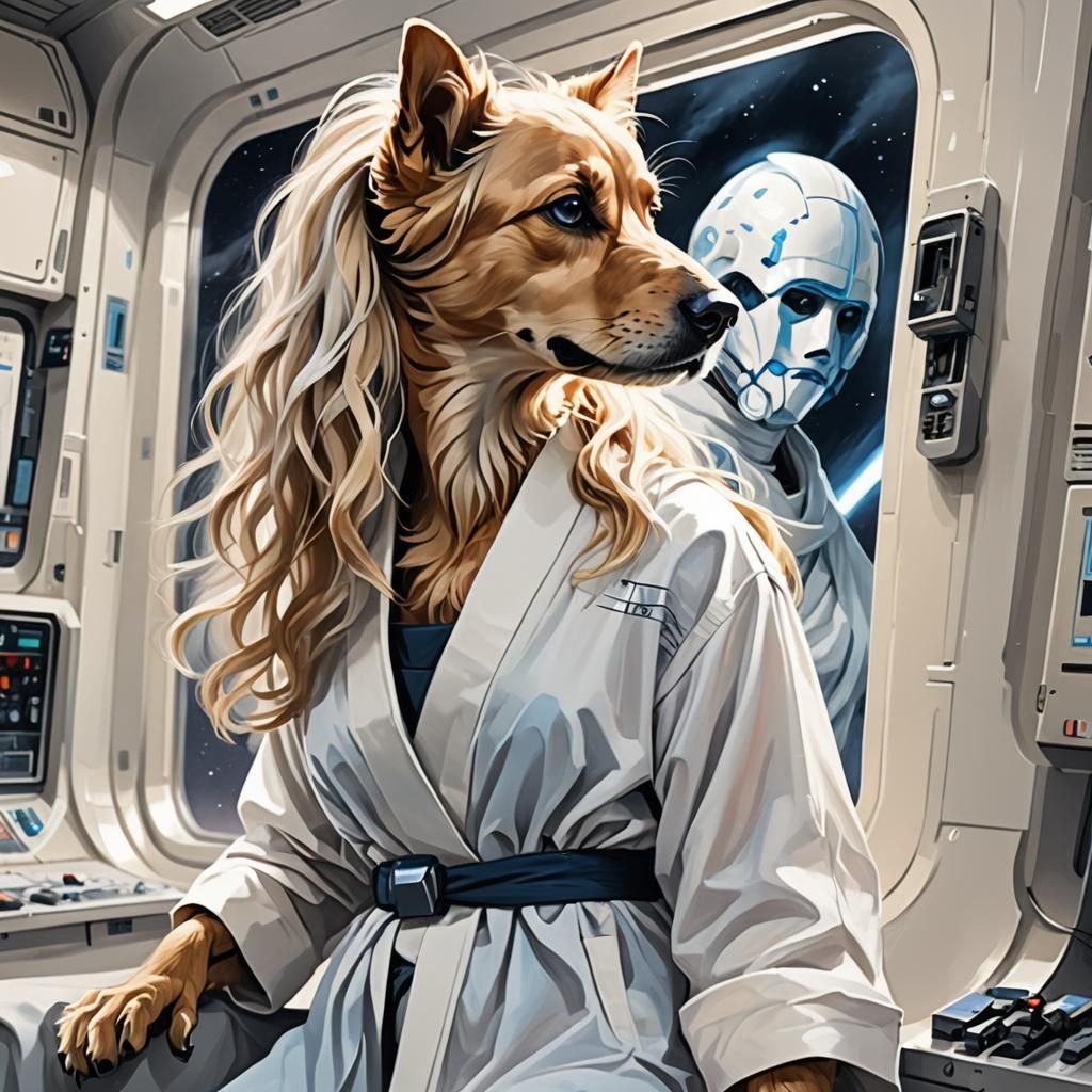 Canine Humanoid in Spaceship, Abstract Art Style