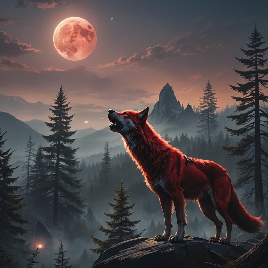 Teenage Werewolf Howling at Moon: Fantasy Art