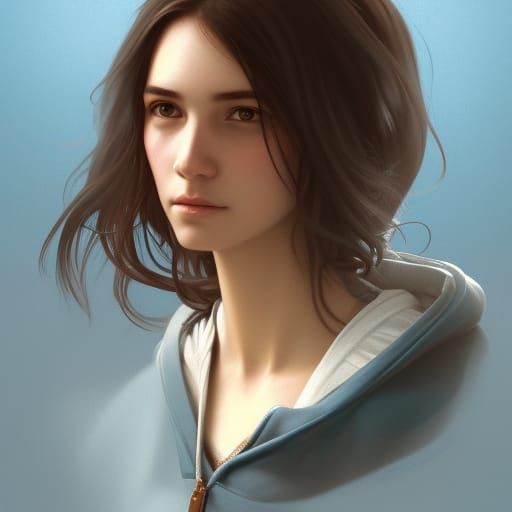 Girl in Blue Hoodie: Hyperdetailed Portrait