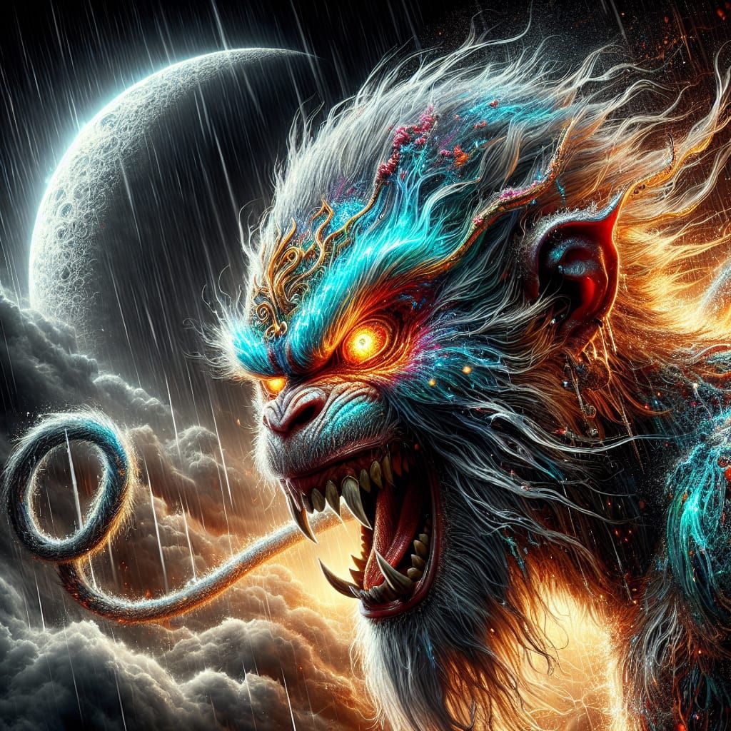 Furious Monkey King Concept Art in Hyperrealistic Style