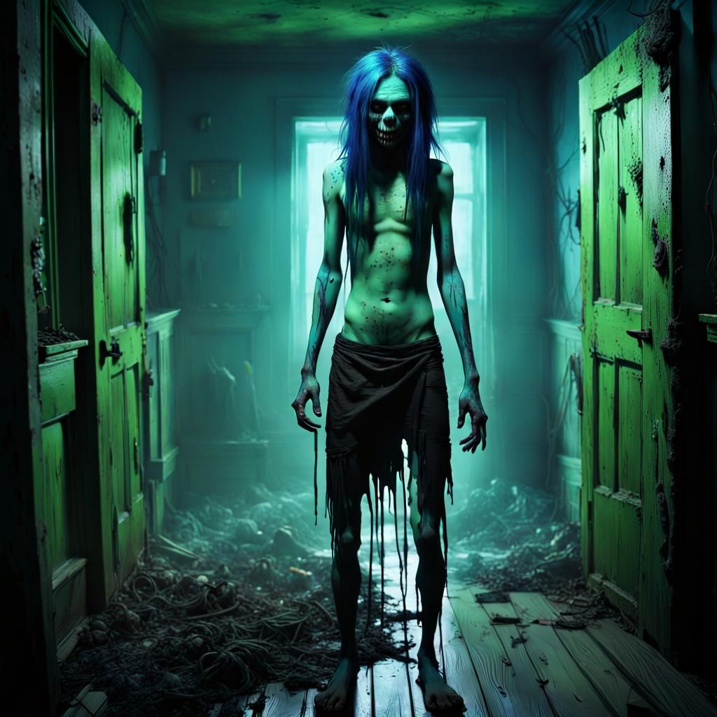 Eerie Zombie in Spooky Haunted House, Dark Art