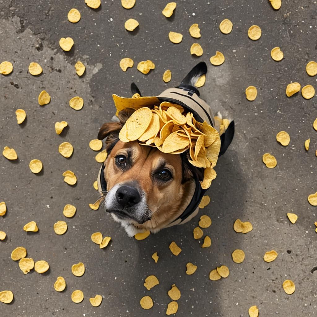 Dog with Head Stuck in Chip Bag