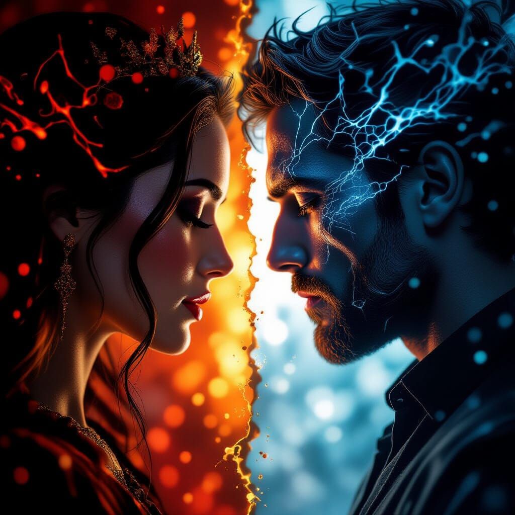 Good vs Evil Couple Portrait in Photorealistic Style