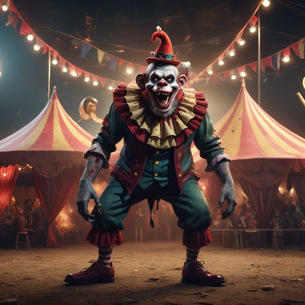 Zombie Monkey Clown Circus Performer in Comic Book Style