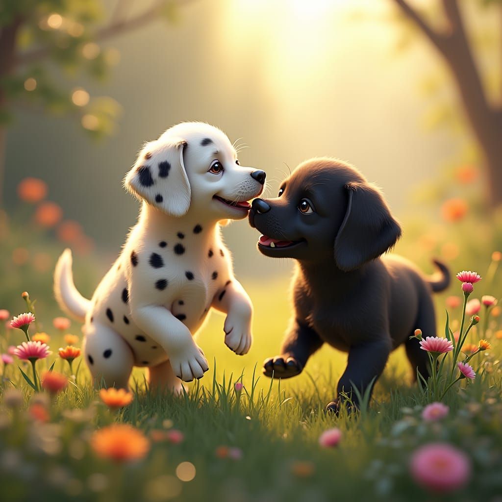 Dalmatian and Labrador Puppies in Dreamlike Fantasy Art