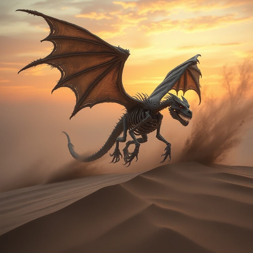 Sand Dragon Skeleton Flies Before Sandstorm