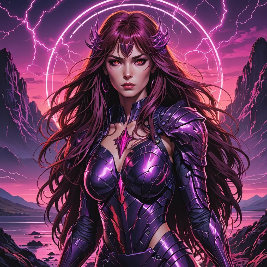 Scathach of Skye in Synthwave Neon Style