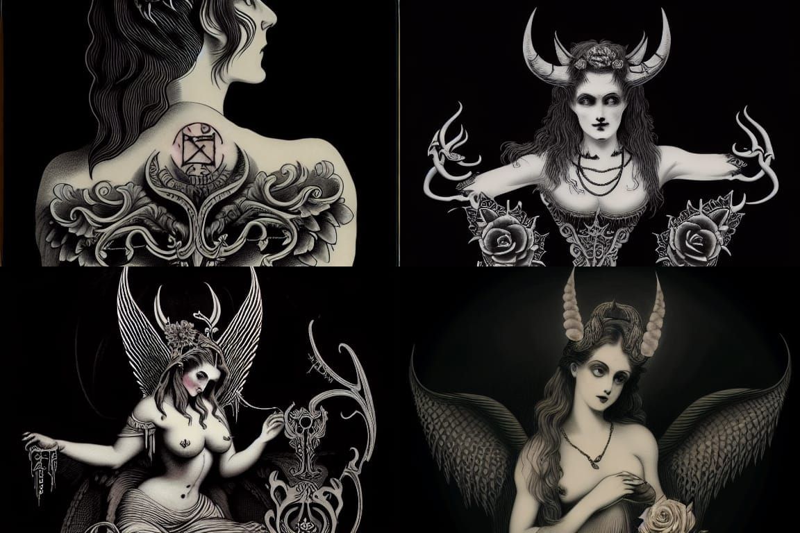 Intricate Sepia Gravure: Lucifer and the Lady