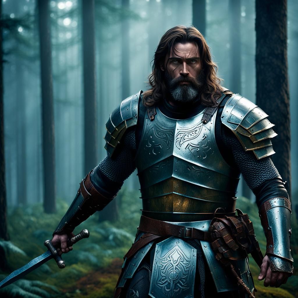 Paladin Knight Radiating Light in Misty Forest