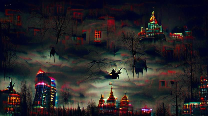Baba Yaga in Dark Moscow: A Horror Scene