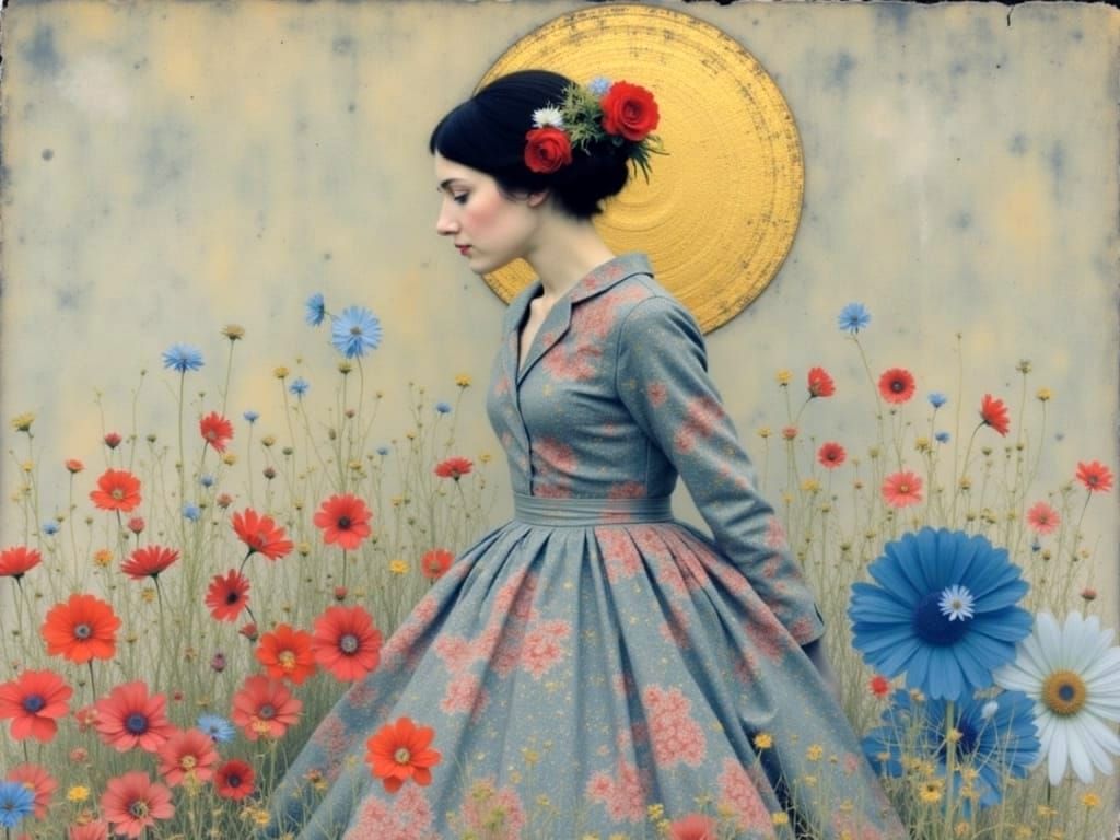 Woman with Golden Spiral in Klimt Style