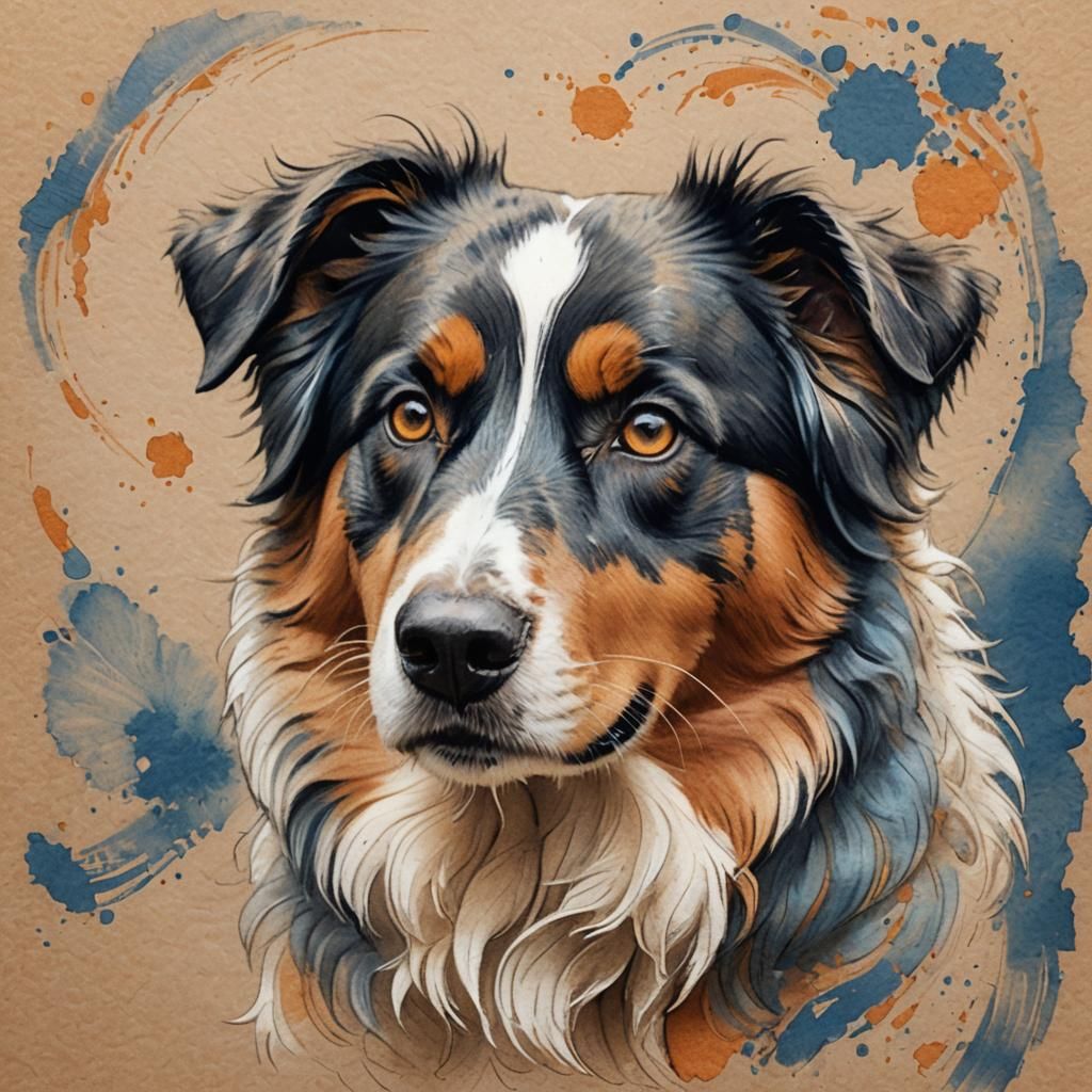 Detailed Pencil Sketch of Australian Shepherd