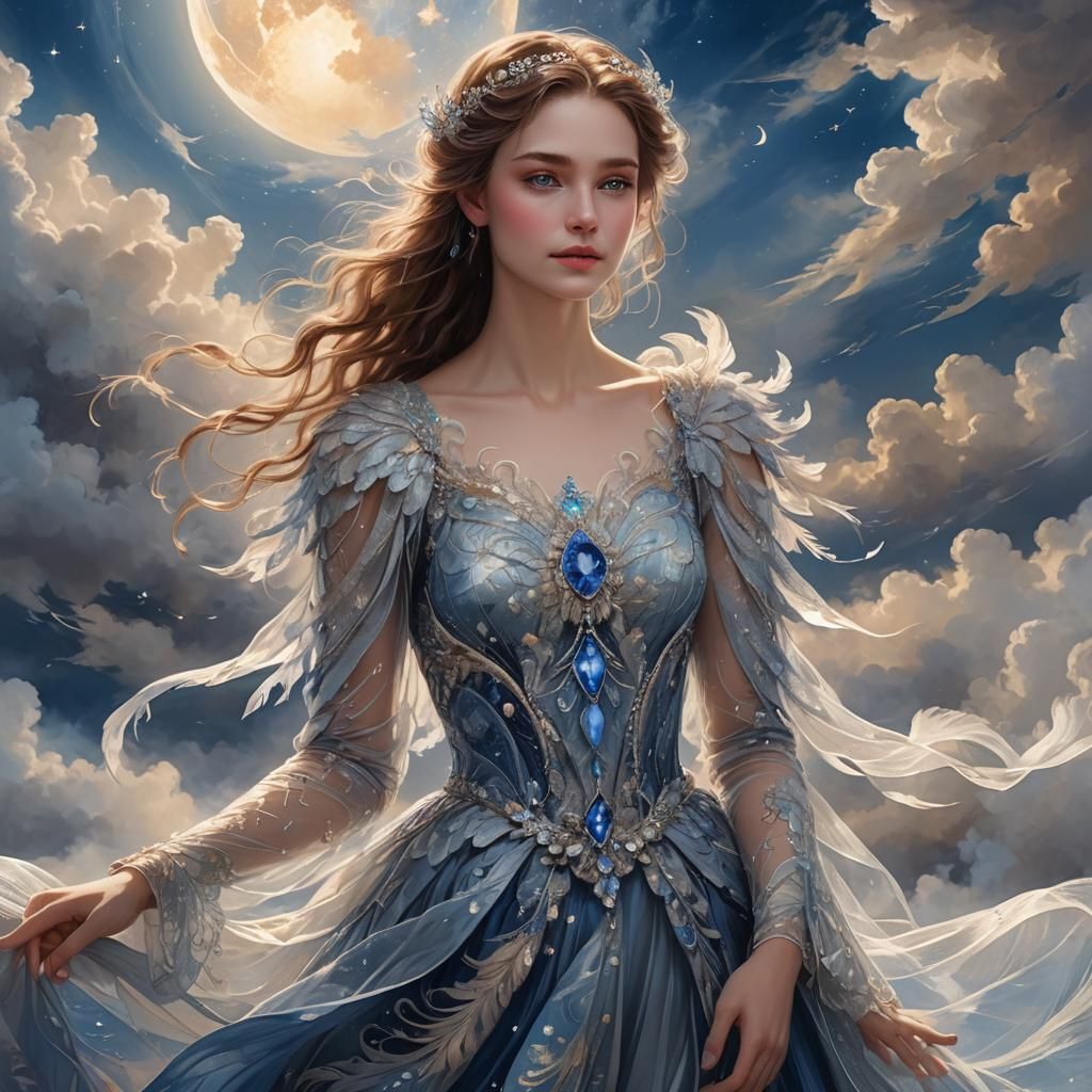 Radiant Girl in Celestial Realm, Holographic Art