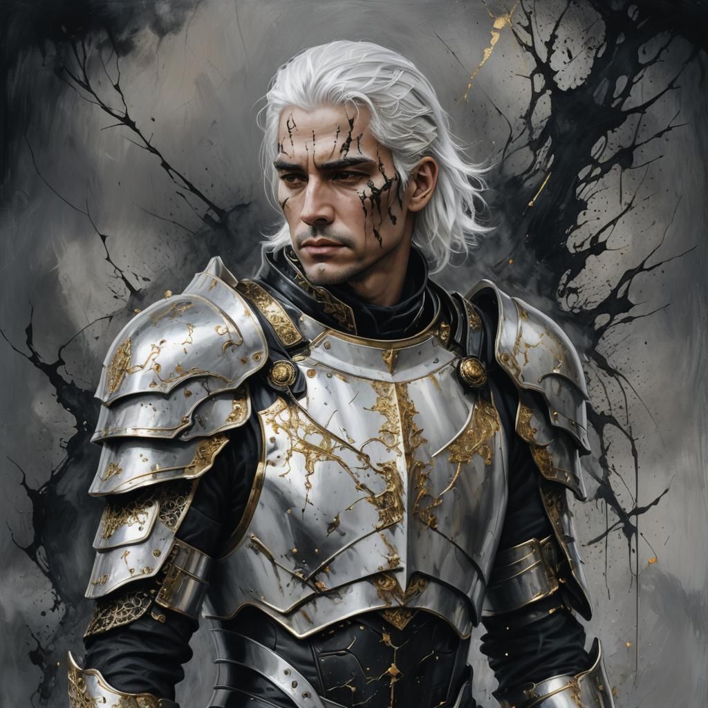 Contrasting Dark Fantasy Portrait with Cracked Armor