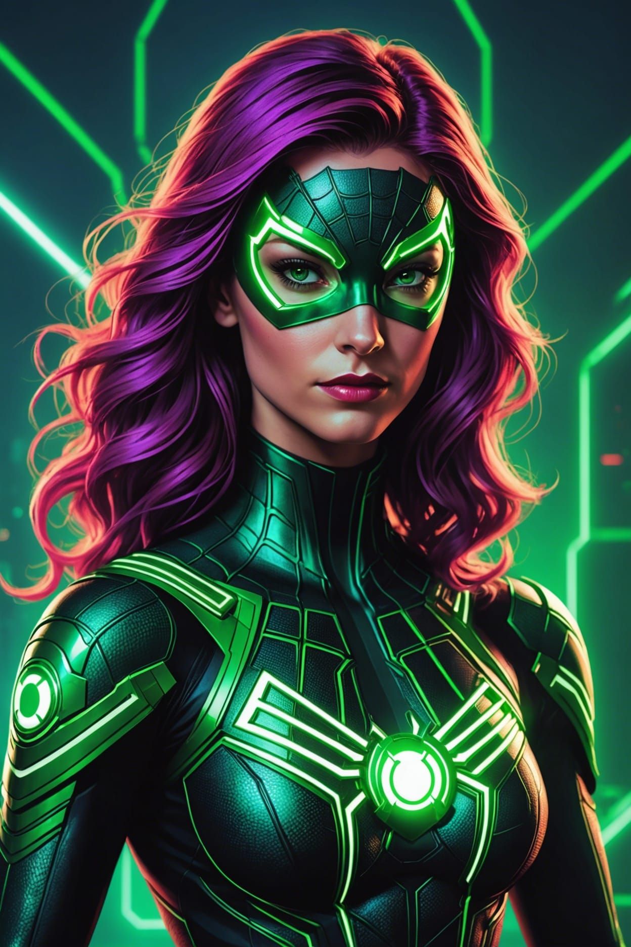 Female Spider-Man Green Lantern in Synthwave Style