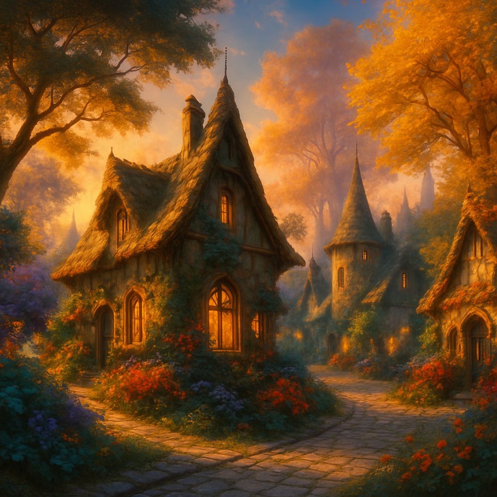 Whimsical Fairytale Village at Magic Hour