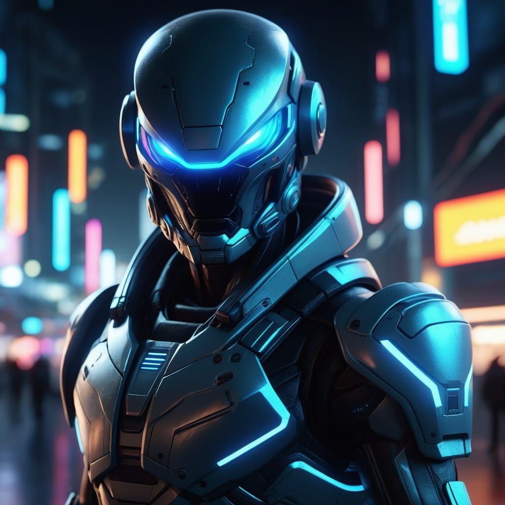 Cyberpunk Alien Warrior in Futuristic Armor