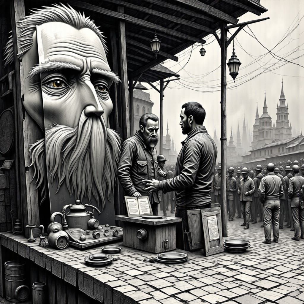 Surreal Black and White Market of Reversed Reflections