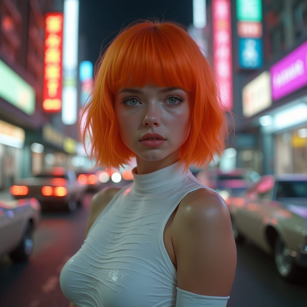 Futuristic Portrait of Leeloo in Holographic Astral Style