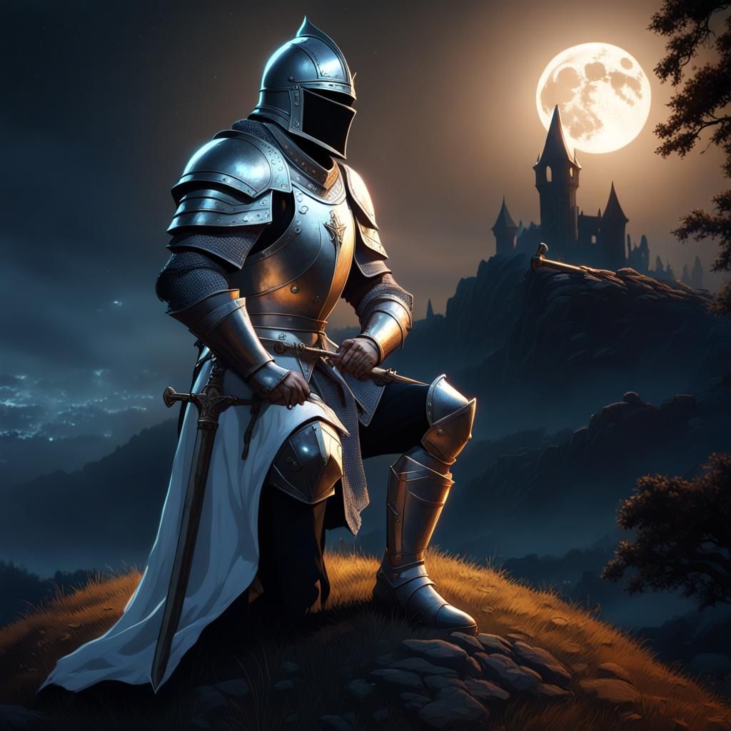 Medieval Knight Under Moonlight: Dark Fantasy Concept Art