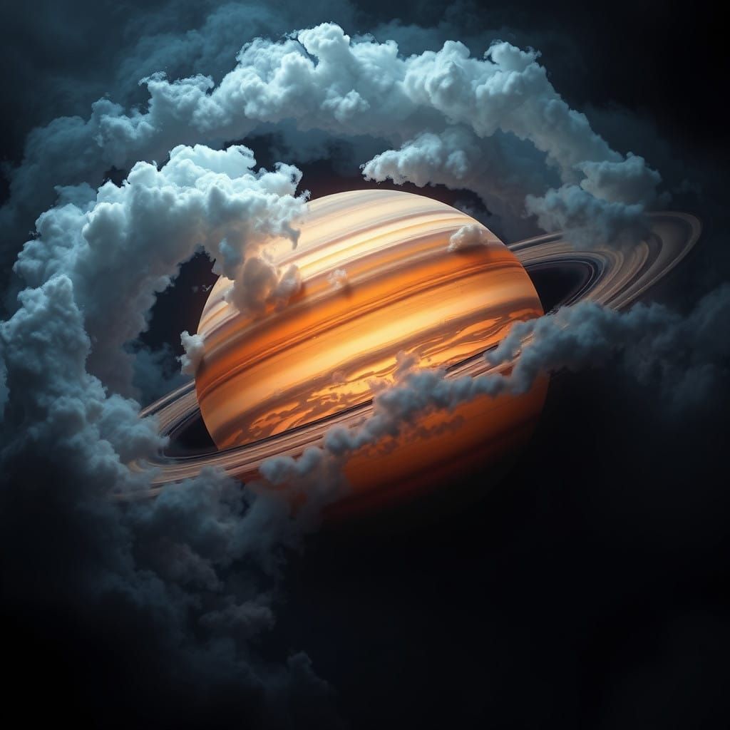 Majestic Saturn in Vibrant, Swirling Hues, Fantasy Concept A...