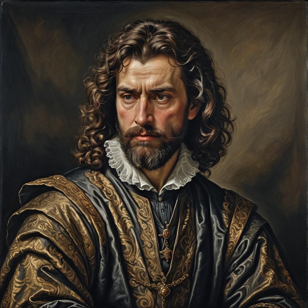 Renaissance Nobleman Portrait in Oil on Canvas