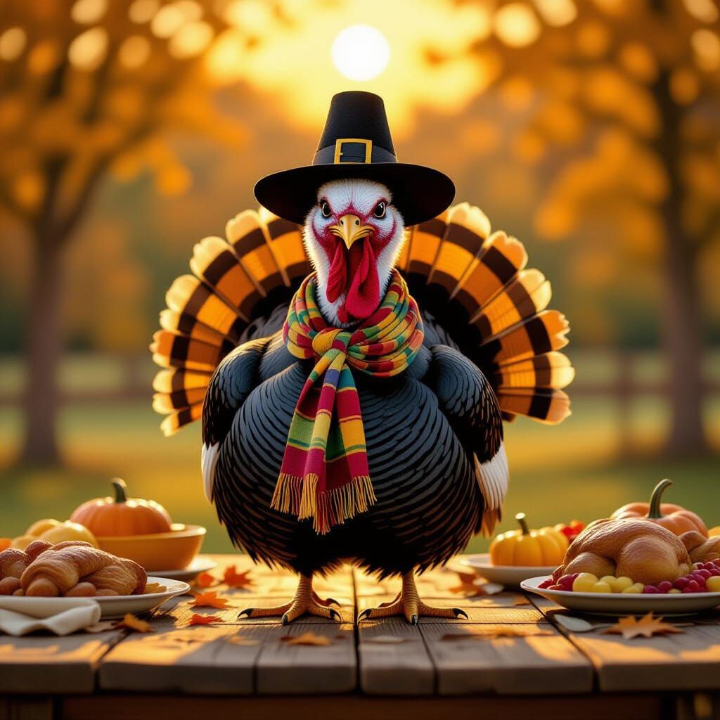 Proud Turkey in Thanksgiving Feast Oil Painting