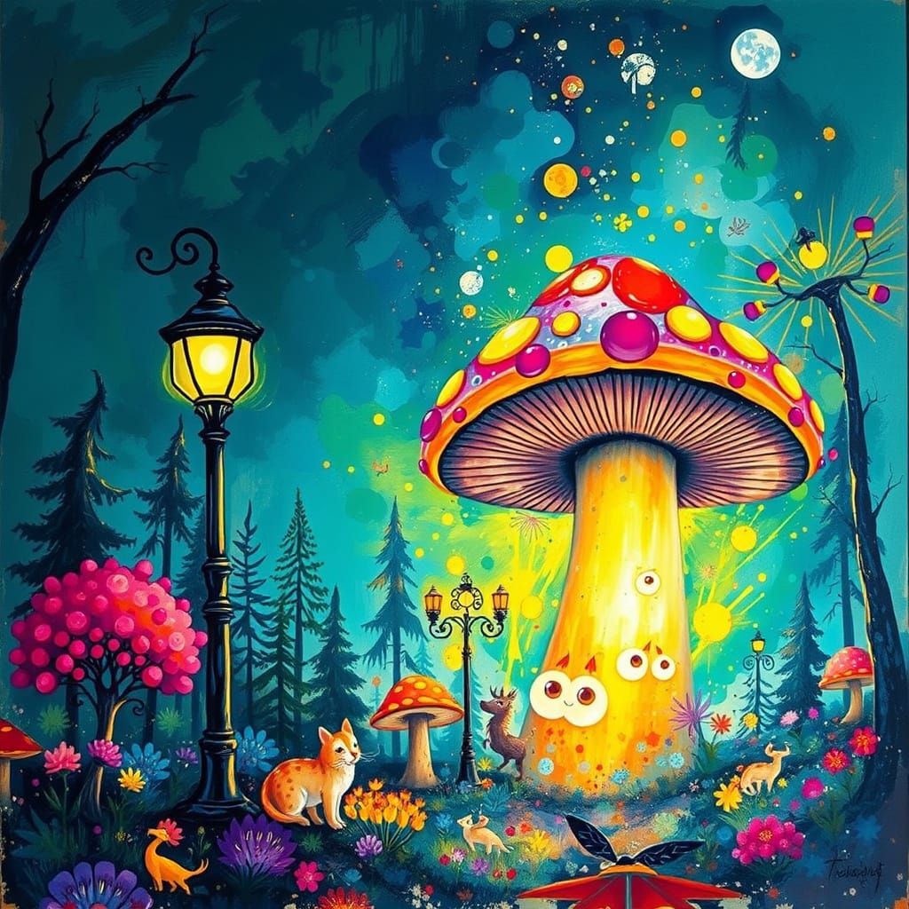 Giant Mushroom Streetlamp Illuminates Fantastical Forest Flo...
