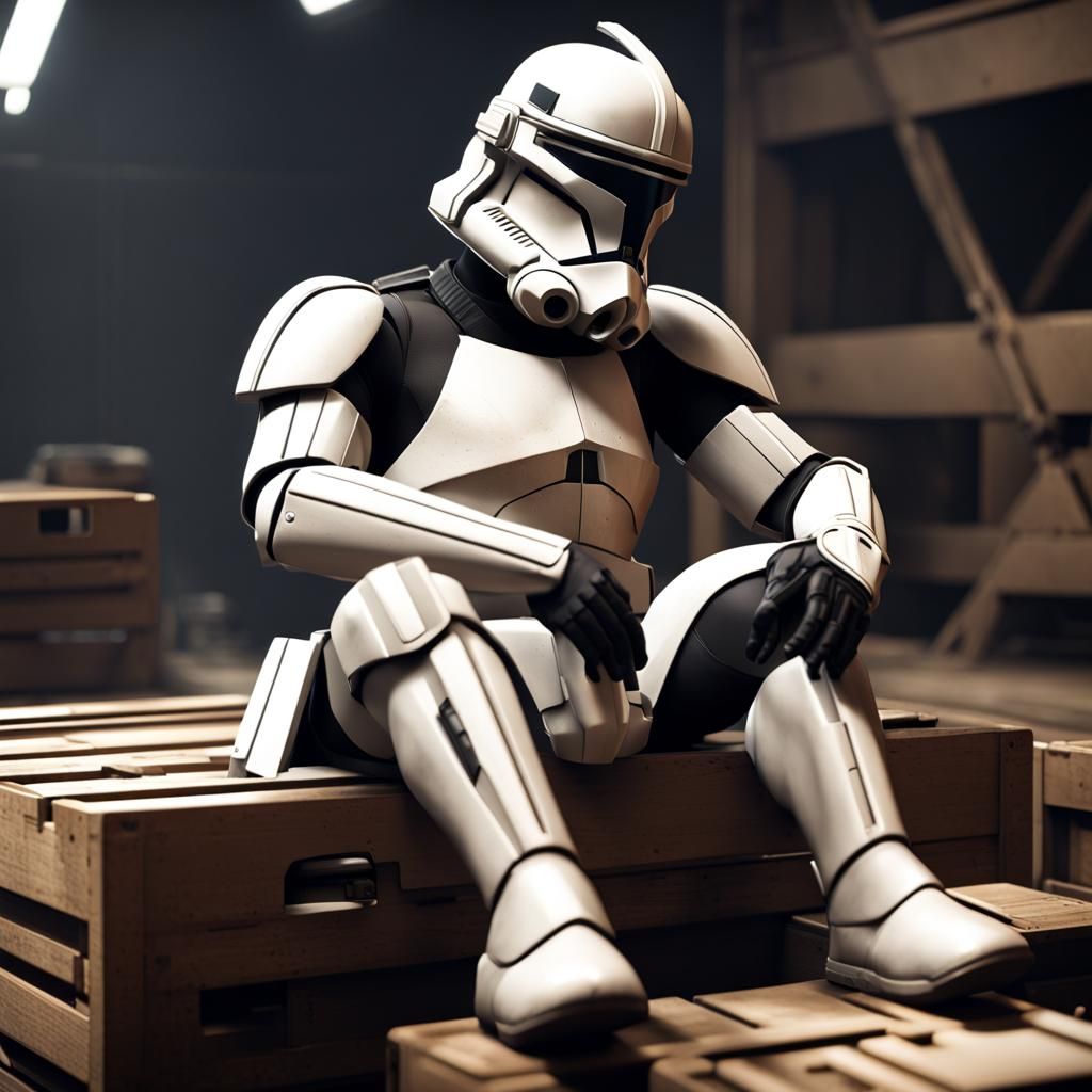 Exhausted Clone Trooper Rests: 3D Game Cinematic