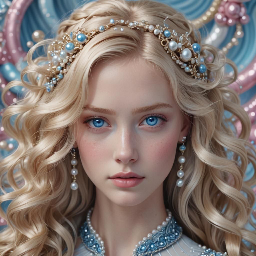 Blonde Woman Portrait with Pastel 3D Background