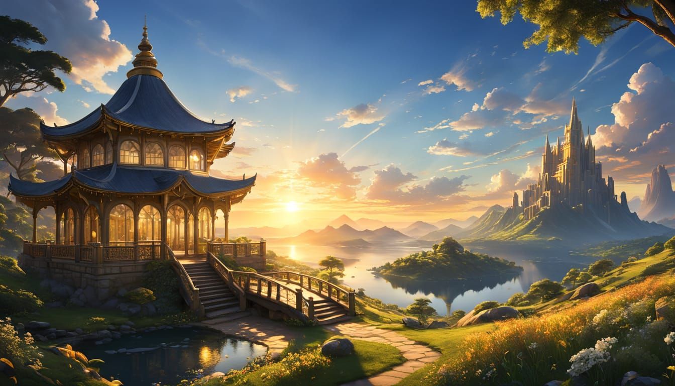 Ethereal Arcadian Utopia at Golden Hour