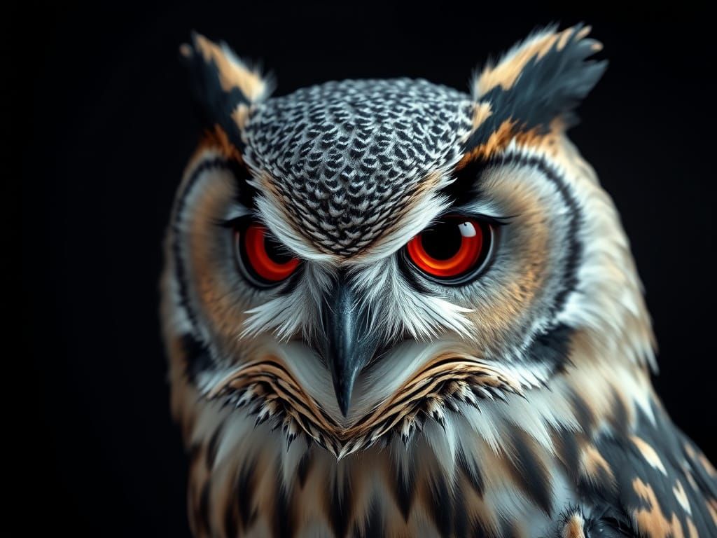 Majestic Owl's Head in Hyper-Realistic Detail