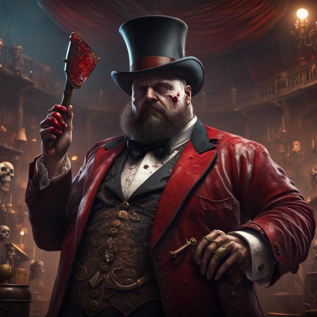 Vintage Circus Ringmaster with Bloody Axe