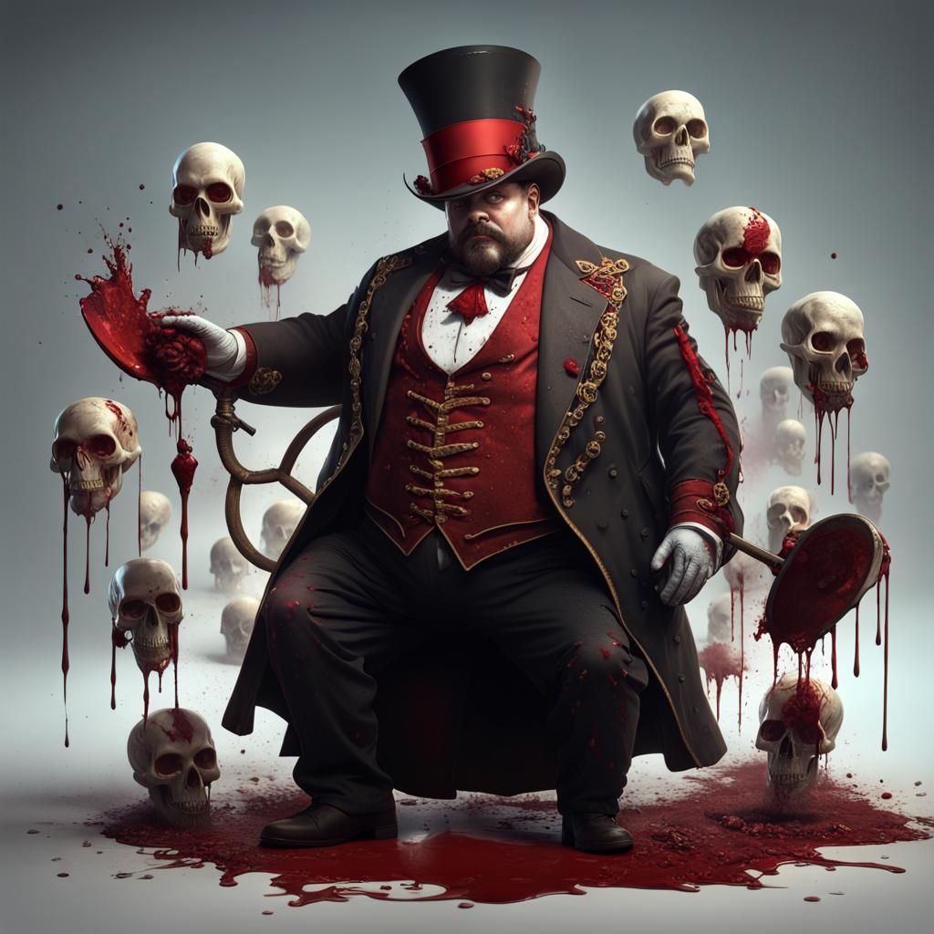 Vintage Circus Ringmaster of Death with Bloody Axe