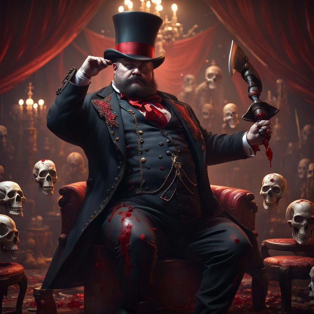 Vintage Circus Ringmaster with Bloody Axe